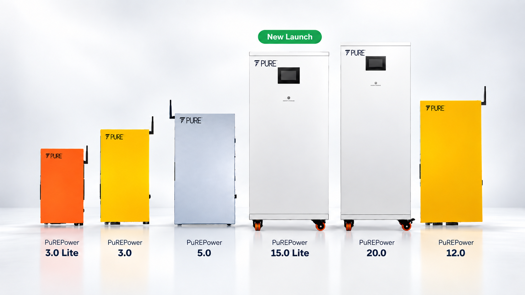 PuREPower smart lithium backup battery lineup in multiple colors